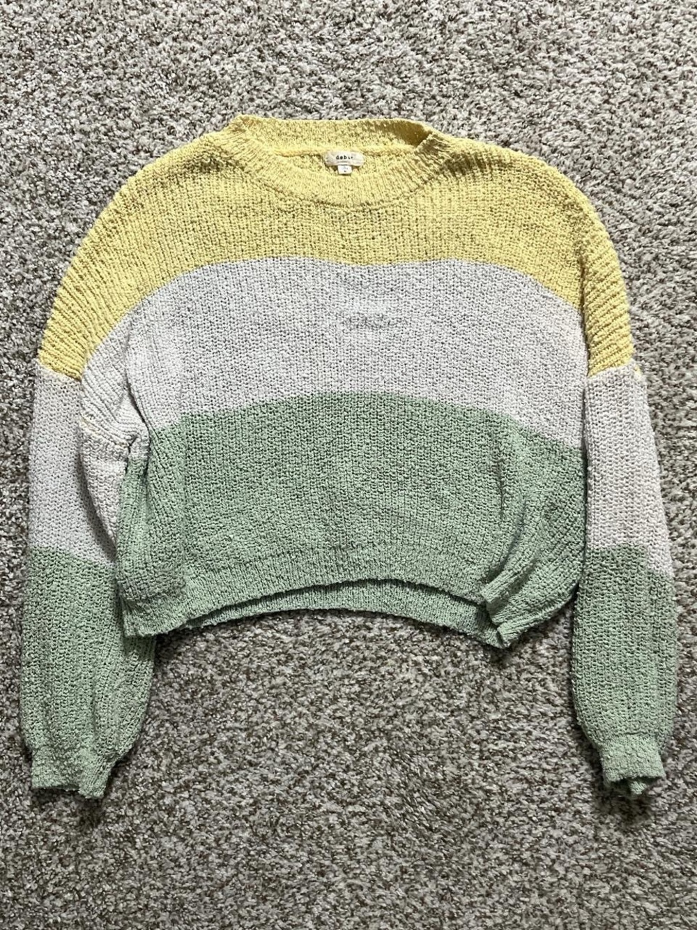 debut Colorblock Cropped Crewneck Sweater - Yellow, Cream & Sage